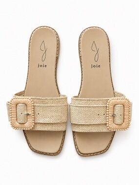 Joie Natural Raffia Buckle Slide Sandals 7